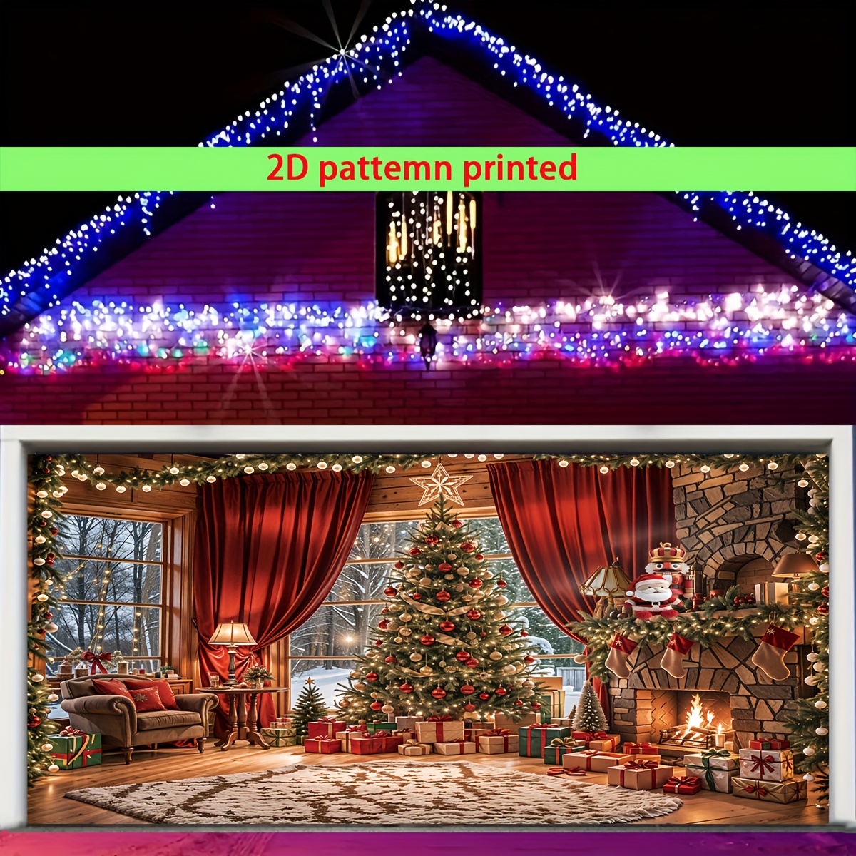 Tegooe Cozy Christmas Fireplace Tree Backdrop Festive Photo Booth Background Banner with Hanging Holes Multi-Size Options