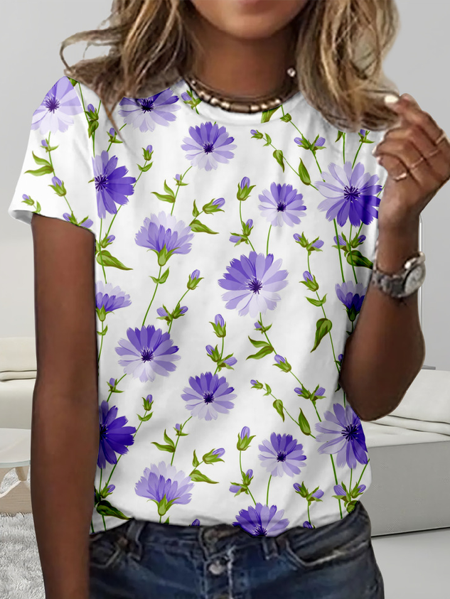 Floral Casual Crew Neck T-Shirt socialshop