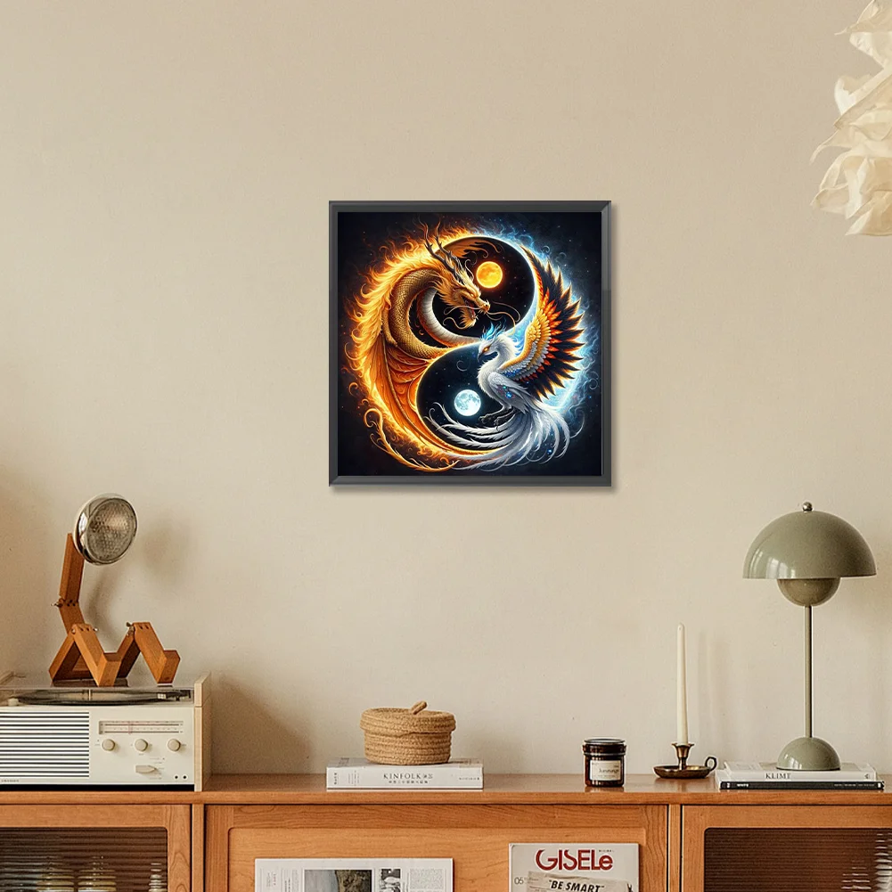 Diamond Painting - Full Round Drill - Yin Yang Dragon Phoenix(Canvas|30*30cm)