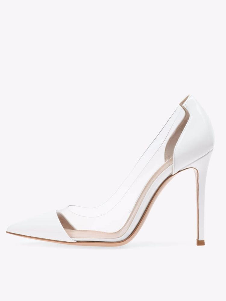 White Clear Stiletto Heeled Pumps For Wide Feet 