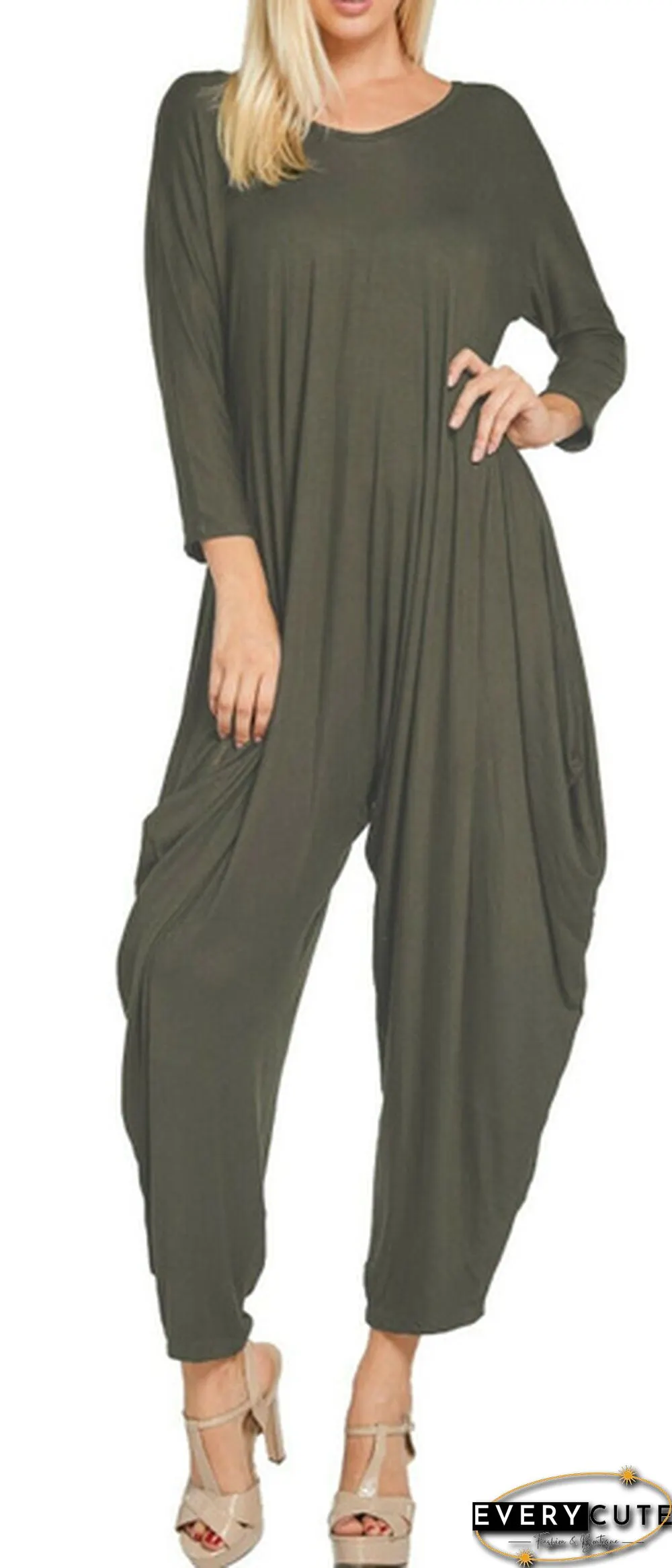Re Tech UK Ladies Baggy Harem Jumpsuit Romper All In One V-Neck Cami Playsuit - 3/4 Sleeve