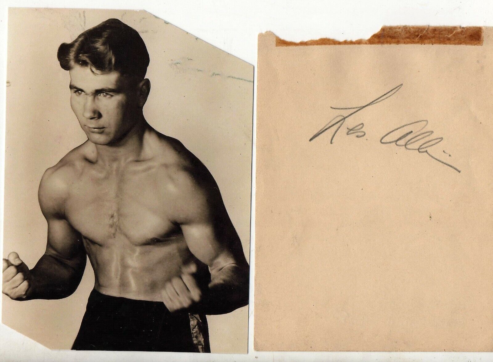 BOXING - LES ALLEN - personally signed album page + picture - good