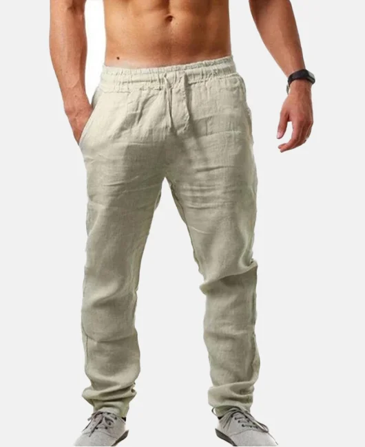 Casual Linen Loose Pockets Drawstring Solid Pant 