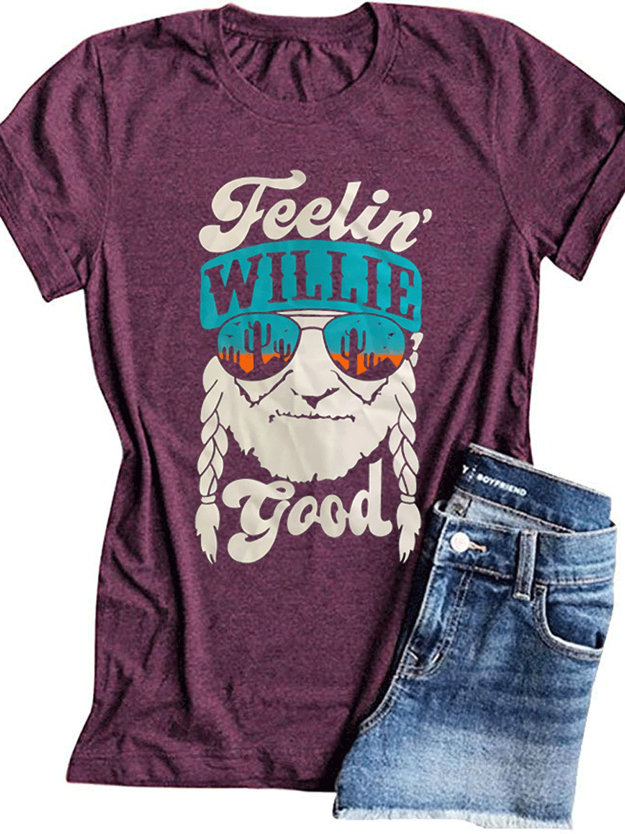 Tricolor Old Man Head Letter Printing T-shirt