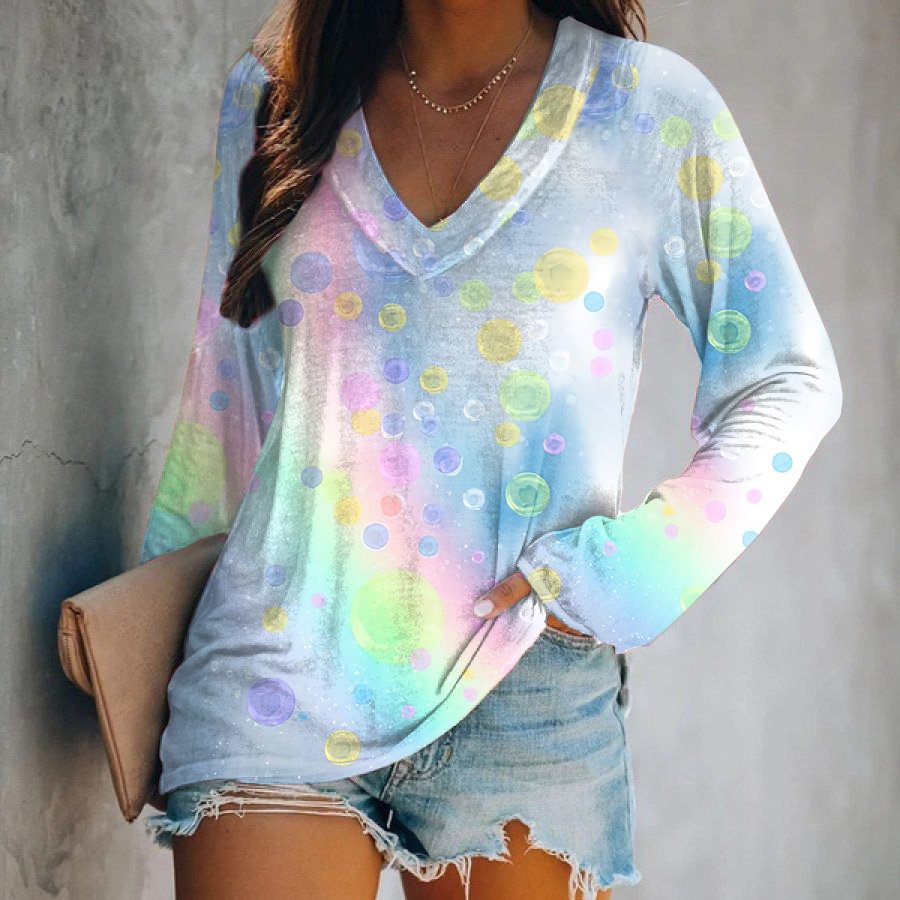 Casual Rainbow Bubble Print Tie Dye Long Sleeves T-shirt