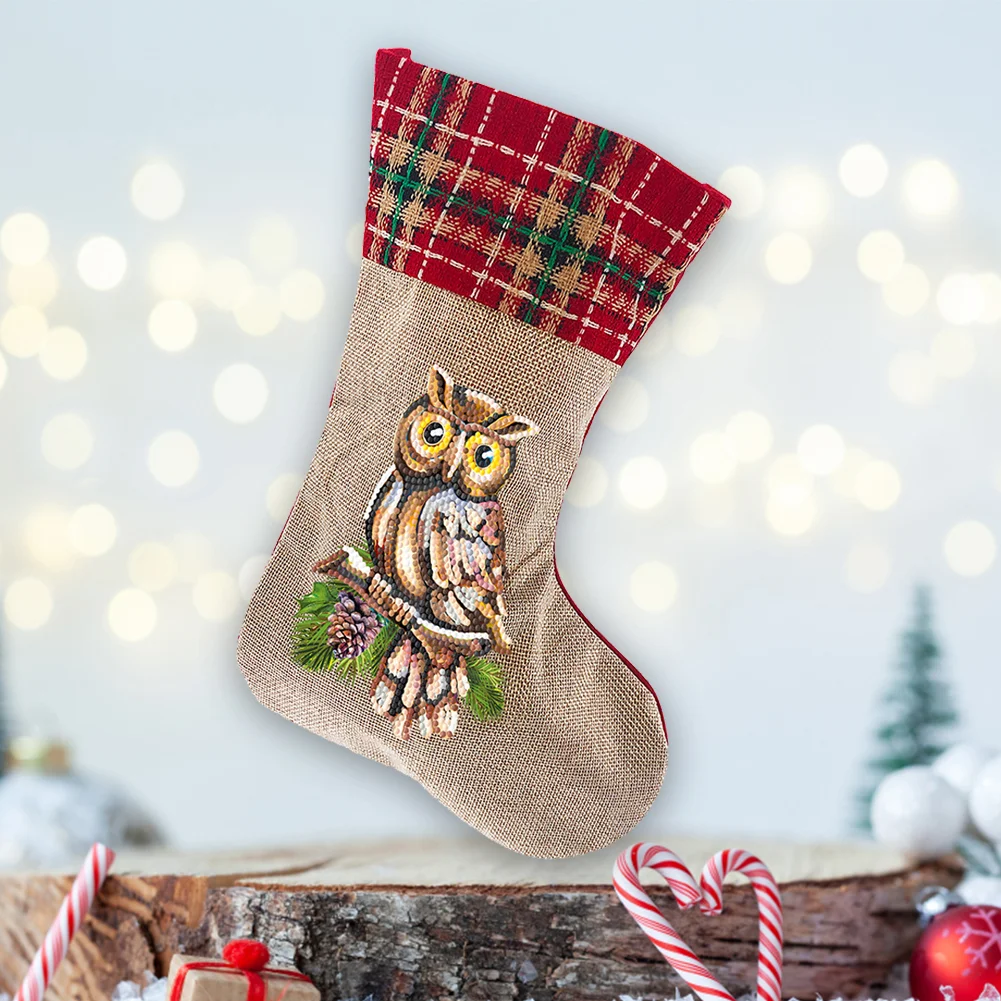 DIY Owl Christmas Socks Decor DIY Diamond Art Kits for Family Party Decoration(20*35cm)