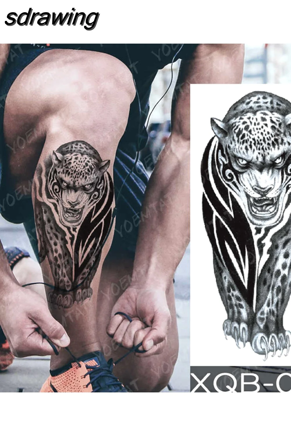sdrawing Temporary Tattoo Sticker Geometric Tiger Wolf Death Flash Tattoos Leopard Totem Body Art Arm Fake Tatoo Women Men