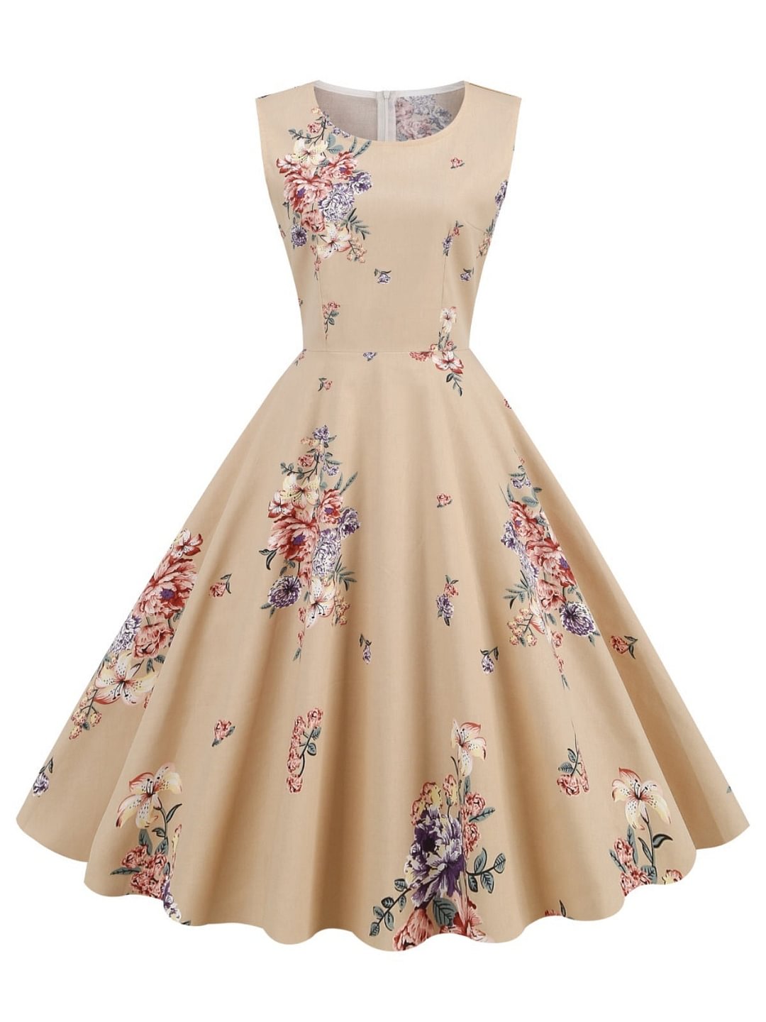 1950s Floral Sleeveless Swing Dress