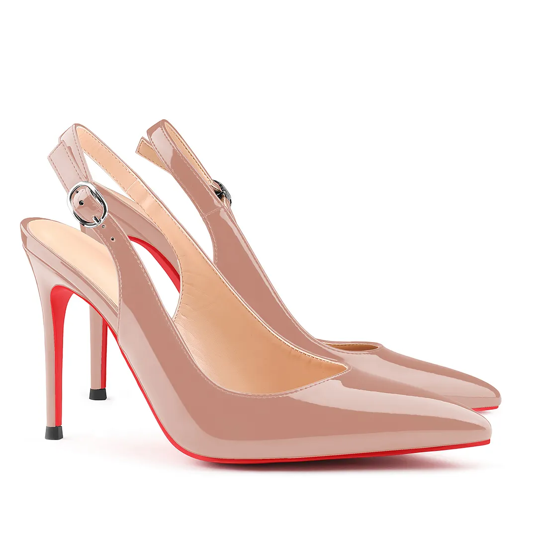 100mm Women's Pointed Toe Slingback Heels Red Bottoms Pumps Dress Shoes Sandals-vocosishoes