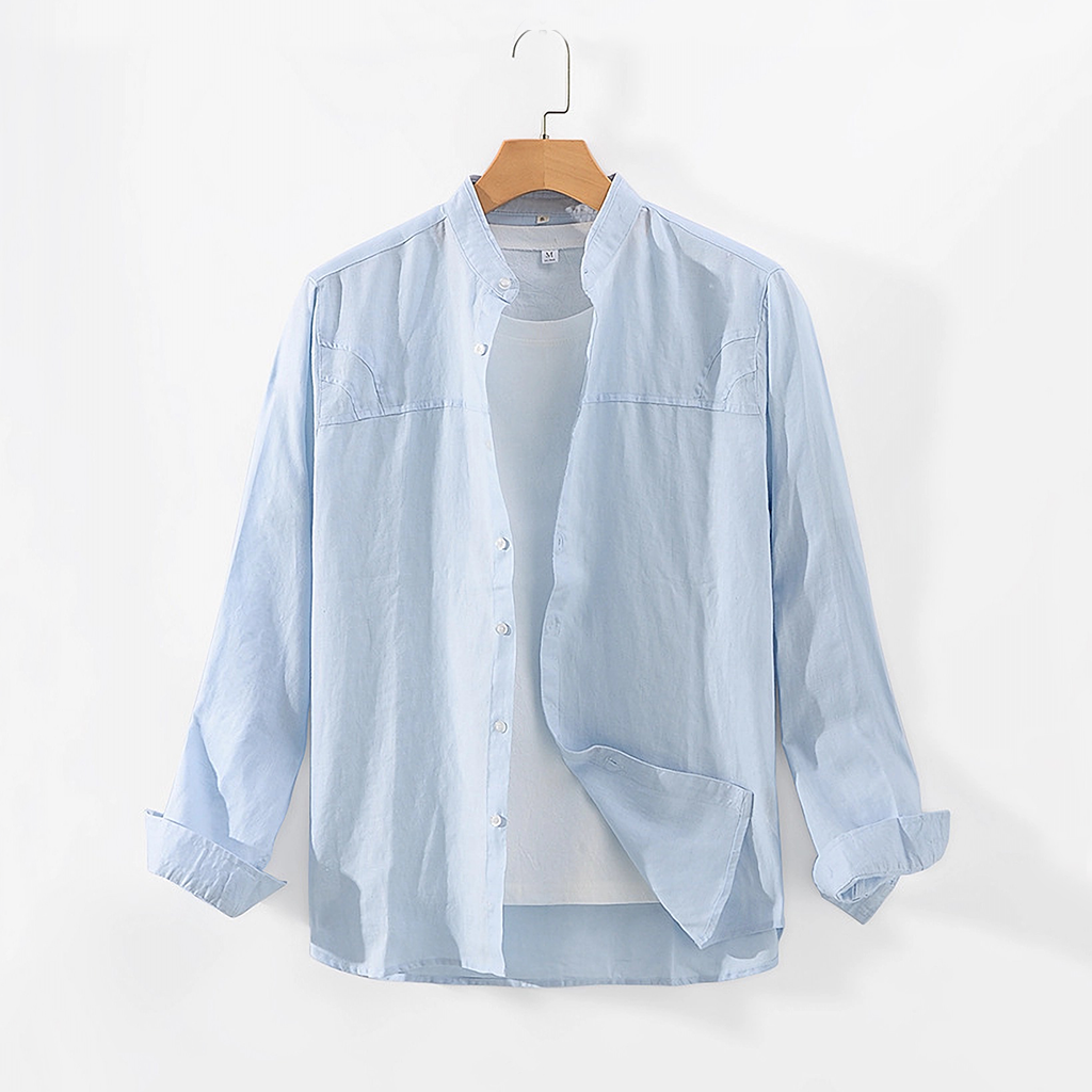 100% European Linen Men's Casual Stand Collar Shirt REAL SILK LIFE