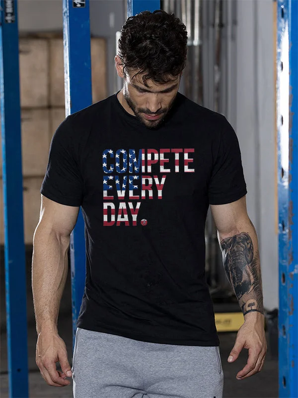 Compete Every Day American Flag Printed T-shirt