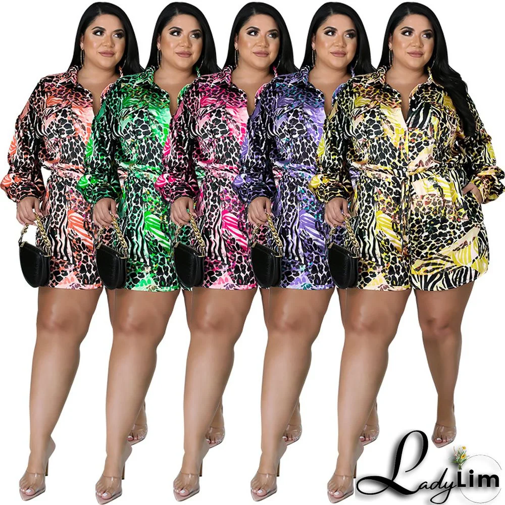 Casual Plus Size Printed Long Sleeve Jumpsuit