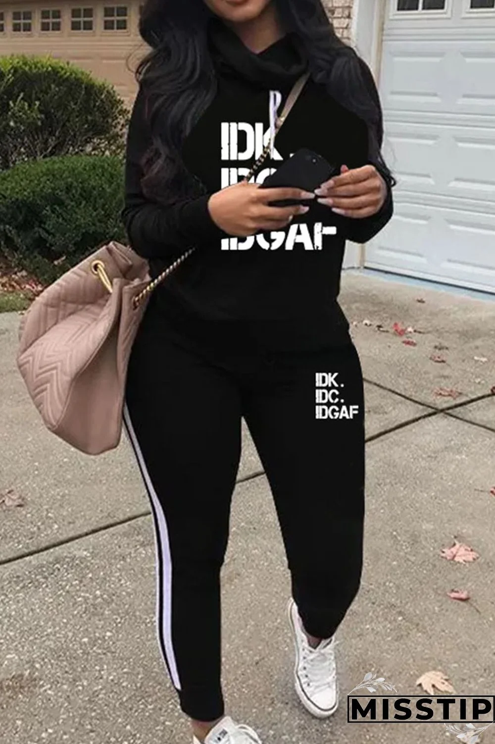 Army Green Casual Print Patchwork Turtleneck Long Sleeve Two Pieces