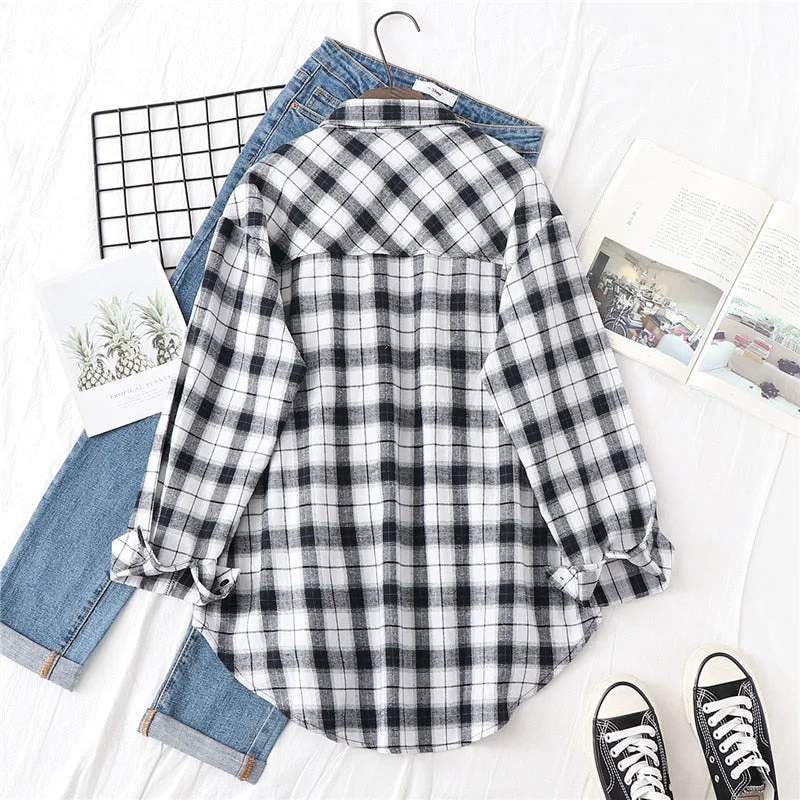 Women Blouses Shirts Womens Tops And Blouses 2020 Womenswear Long Sleeve Clothing Button Up Down Shirt Plaid Korean Female New