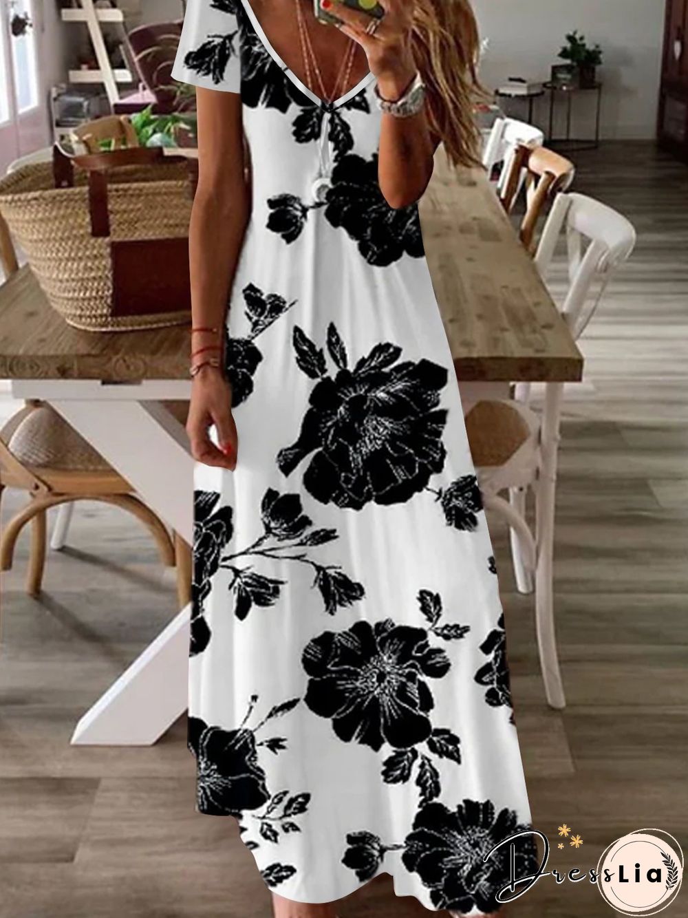 Loosen Casual Floral Short Sleeve Knit Dress