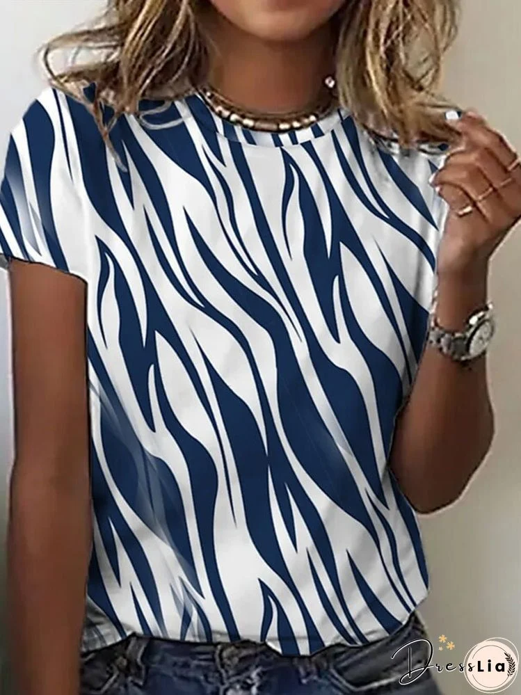 Women's T-Shirts Casual Crew Neck Striped Short Sleeve T-Shirt