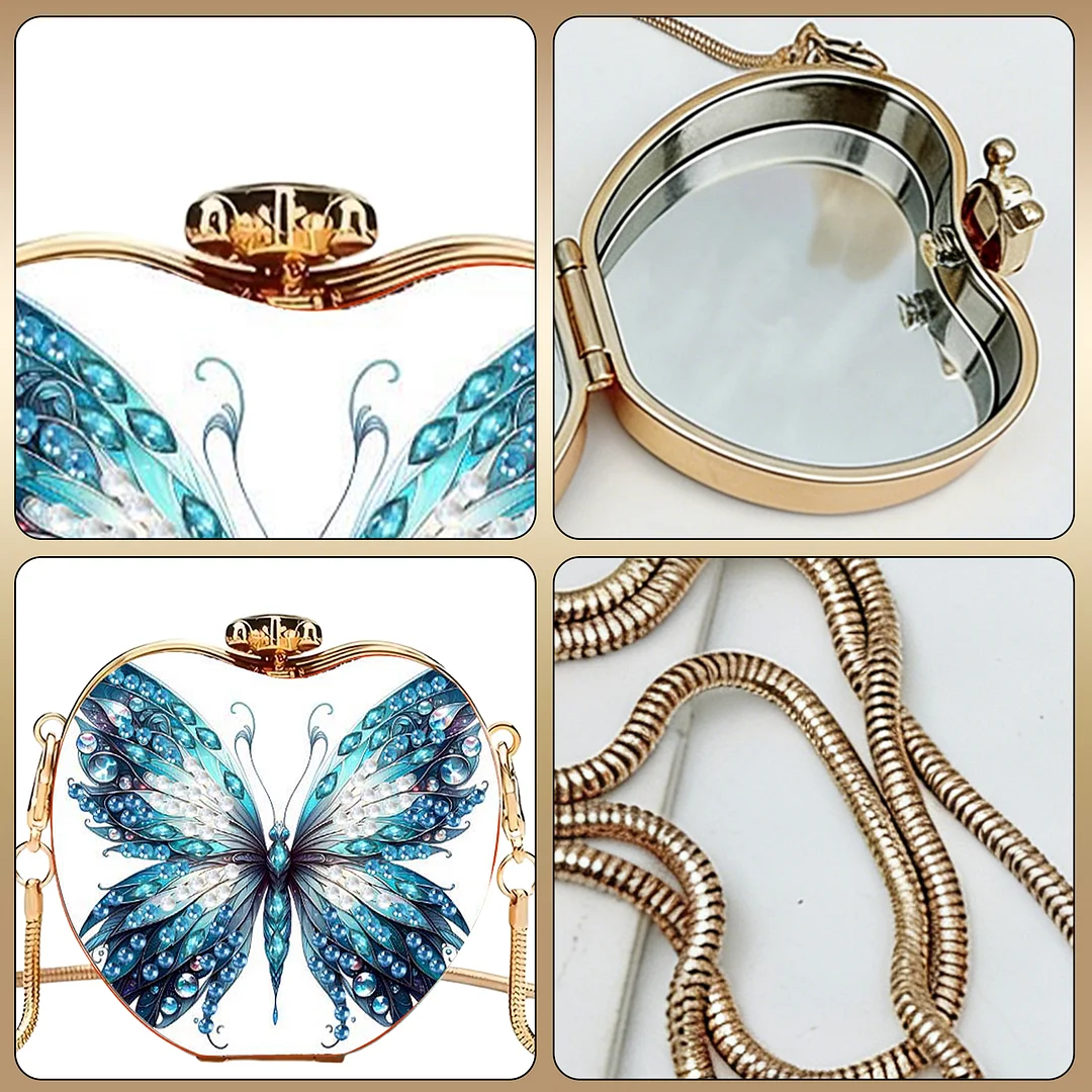 Butterfly D DIY Acrylic Love Diamond Art Painting Card Case Wallet with Chain Small Diamond Painting Crossbody Bag for Adults Women Girls Gift