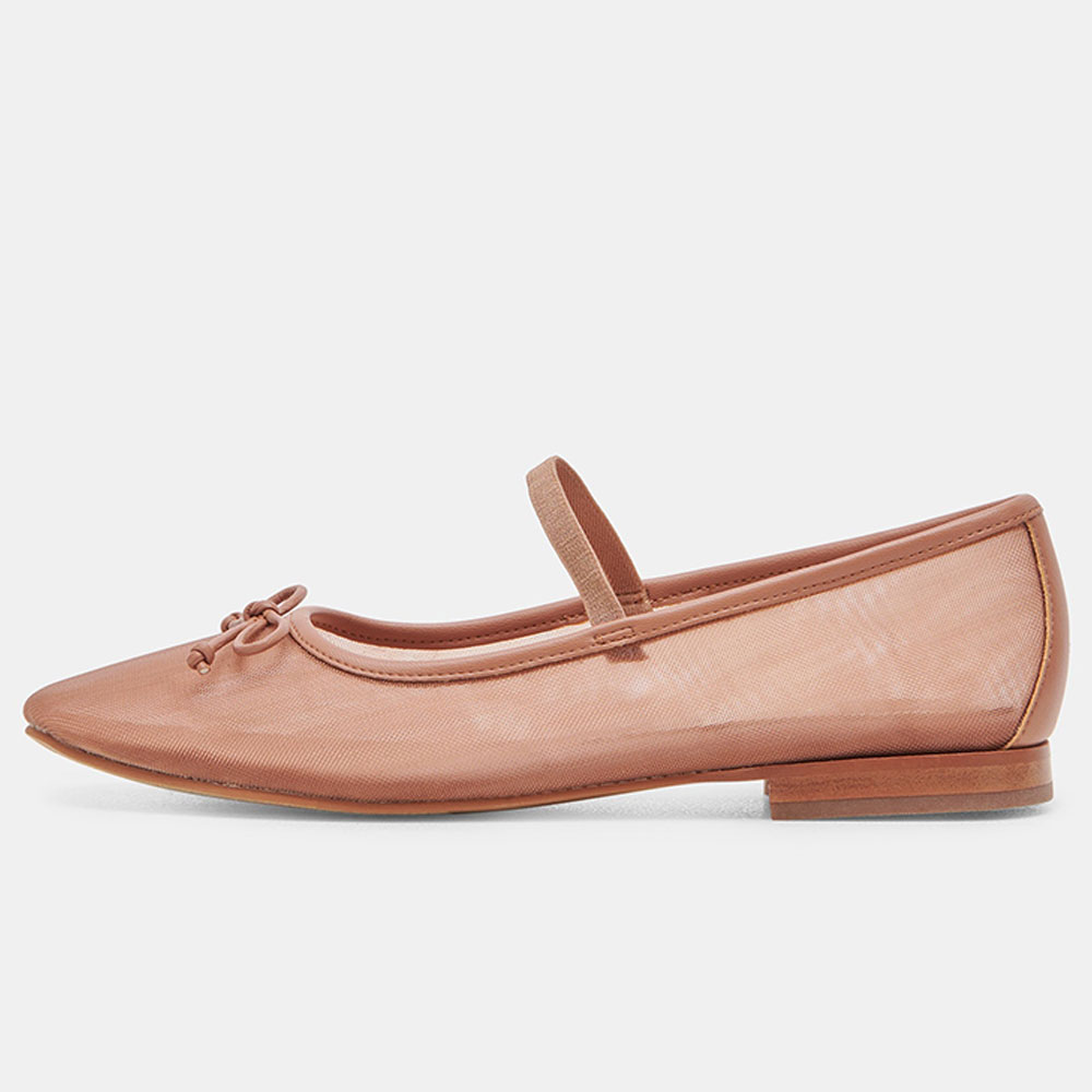 Nude Mesh Round Toe Flat Bow Inlay Strappy Sophisticated Ballet Shoes Nicepairs