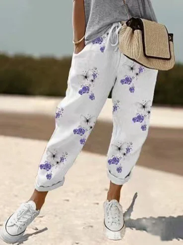 Nigikala Nigikala Women Cotton Tample Waist Nine Trousers Casual Women's Pants