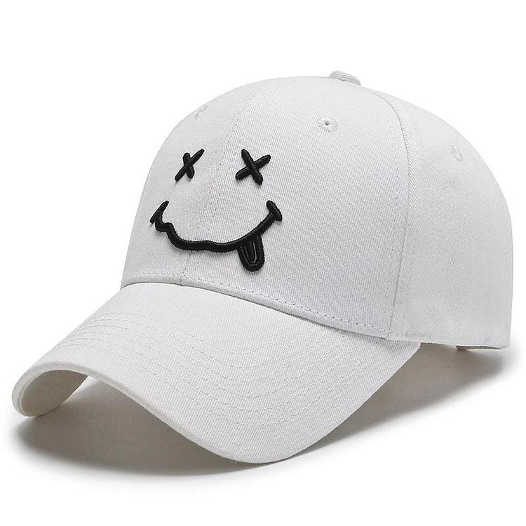 Womens Smile Face Embroidery Baseball Caps Kpop Black Cotton Adjustable Snapback Funny Hip Hop Cap Autumn Sun Dad Hats for Mens