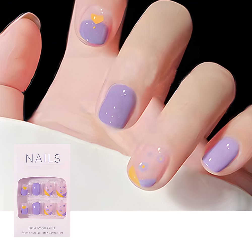 Shecustoms™ 24 Pcs Purple Cute Candy Color Press On Nails Squoval Long Fake Nail