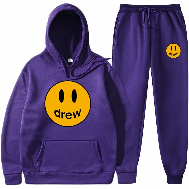 2 Piece Outfits Justin Bieber Drew Hoodie Smiley Face Pants Set