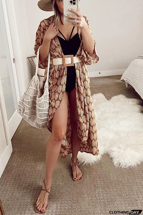 Leaf Belted Kimono Cardigan