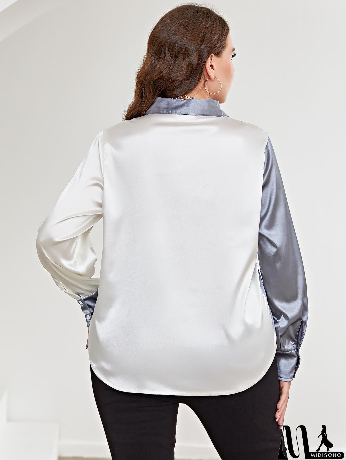 MidiSono - Plus Size Two-Tone Long Sleeve Shirt