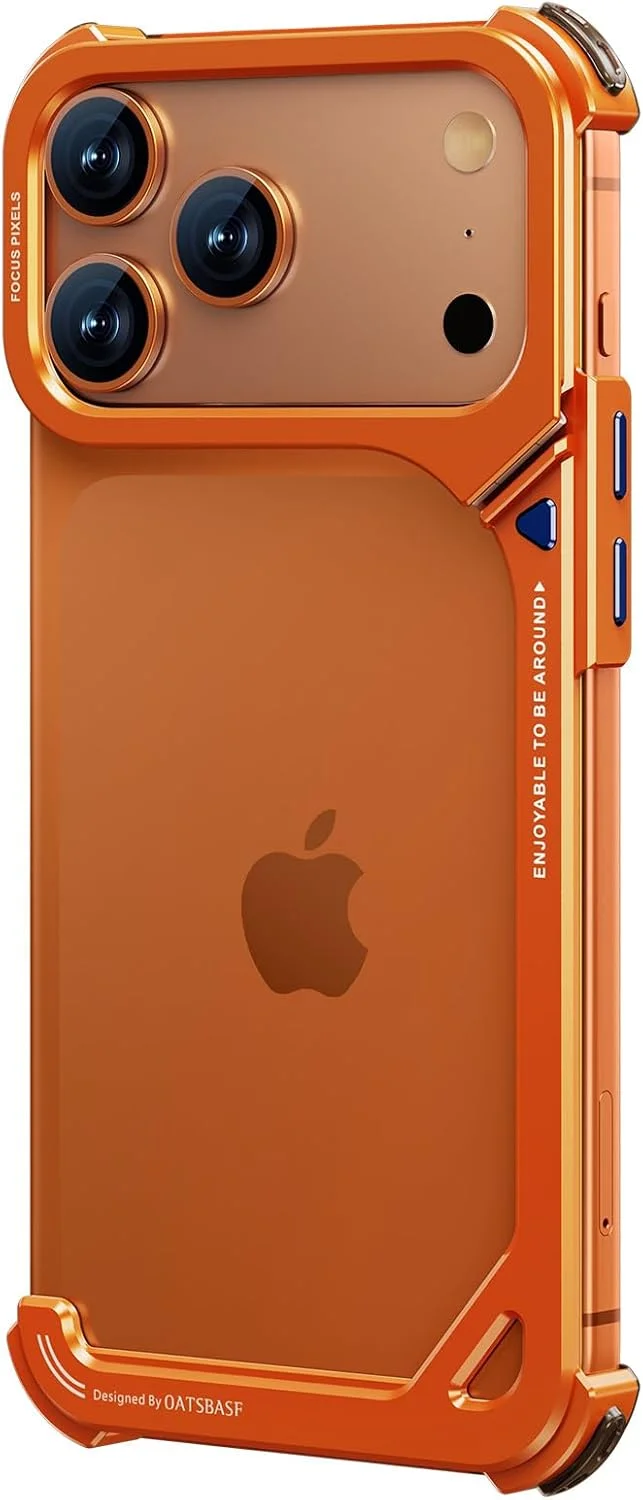 Compatible with iPhone 17 Pro Max metal protective case, aluminum frame, slim backless design, MagSafe compatible, shockproof protection, minimalist frameless phone case, natural titanium