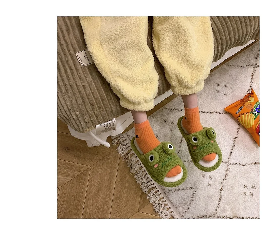2022 Winter Women Slipper Indoor Home Antiskid Cotton Slippers Frog Cartoon Cute Soft Bottom Warm Open Toe Plush Slippers Man