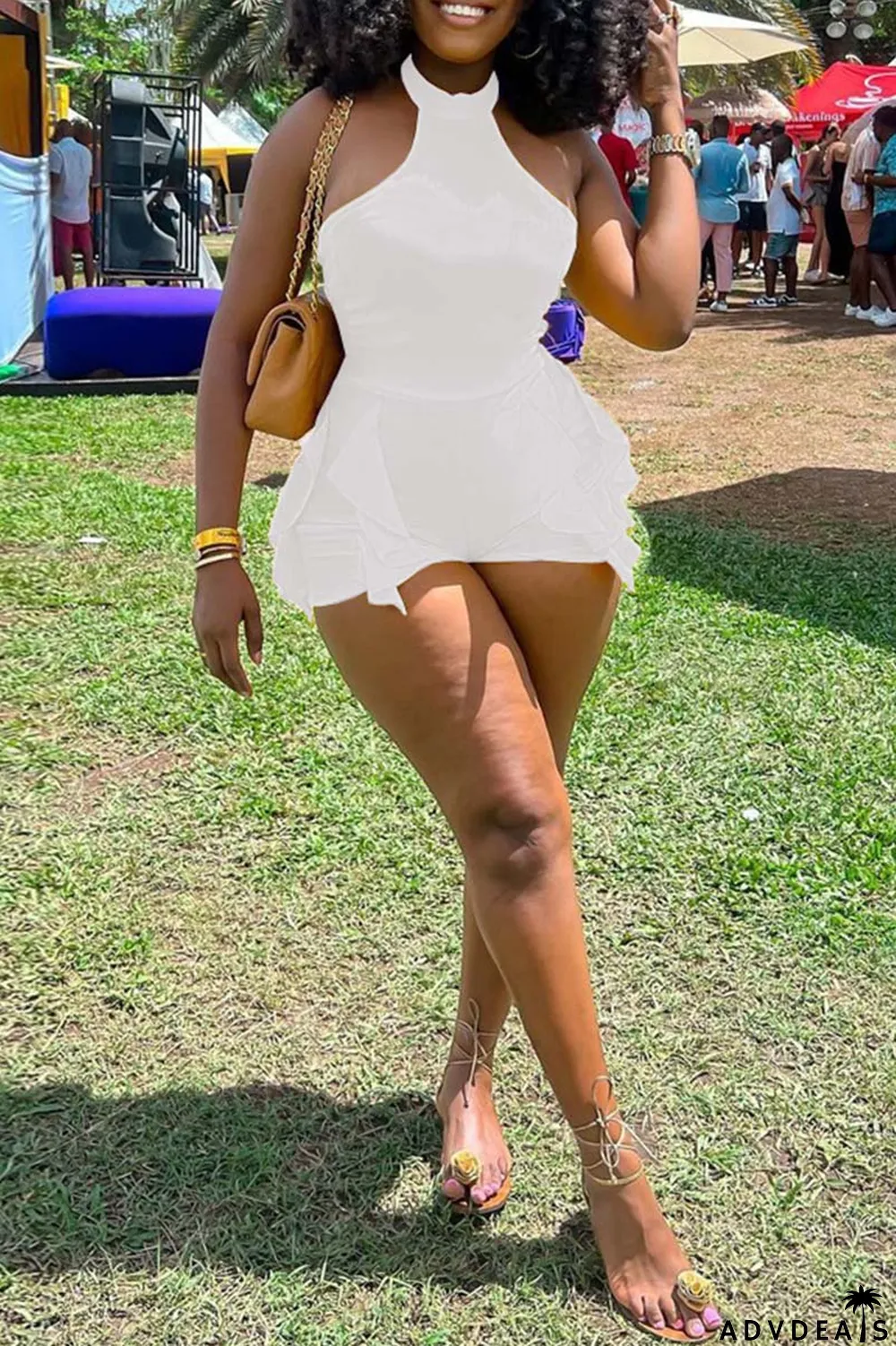 White Casual Solid Patchwork O Neck Skinny Romper