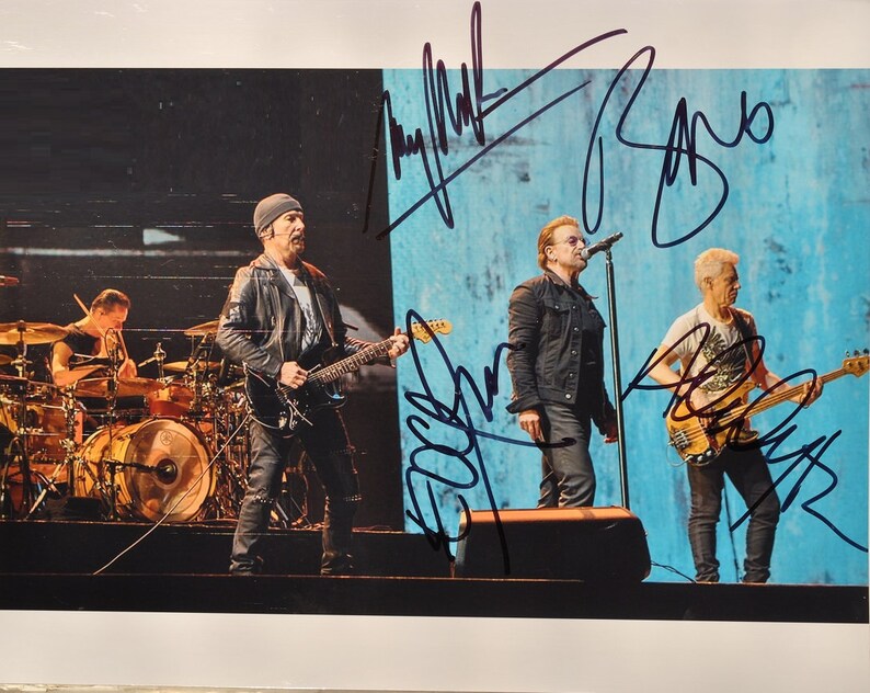 U2 Hand-Signed, Autograph, All Four Members 8x10 Photo Poster painting wCOA