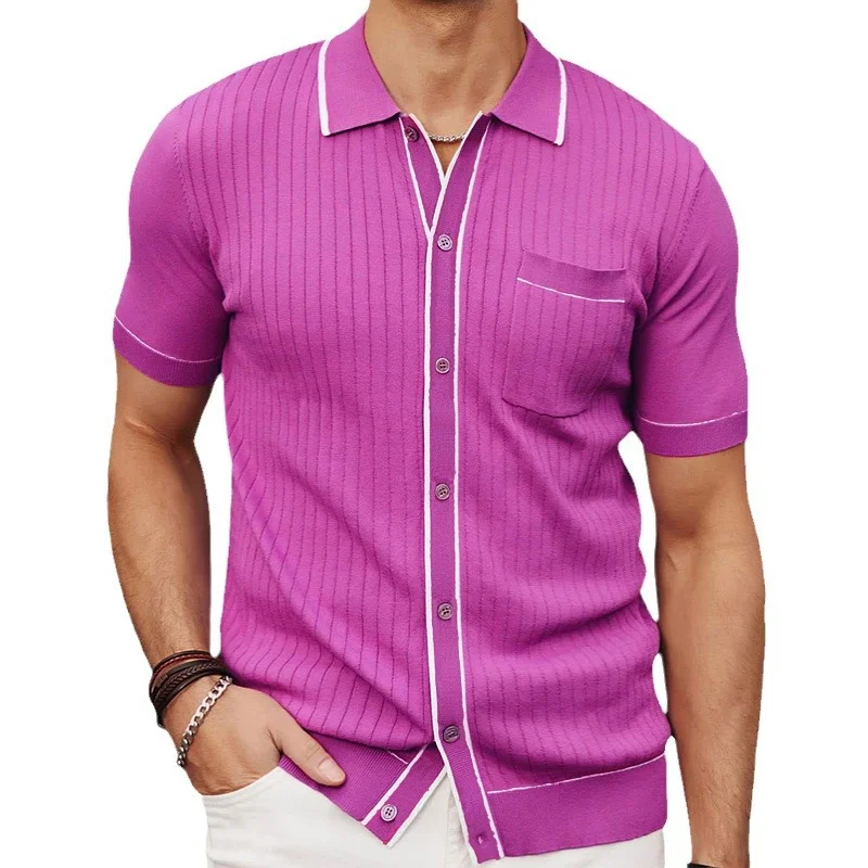 Uveng Uveng Men's New Summer Cardigan Knits Single-Dish Short Sleeve Business Polo Shirtsy0185