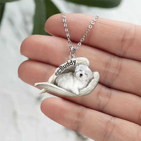 Personalized Maltese Sleeping Angel Stainless Steel Necklace