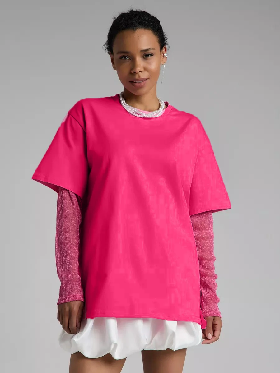 Athvotar Athvotar Summer New Bright Silk Mesh Splicing Long-Sleeved T-Shirt Women Loose Sun Protection Top Hot Sale