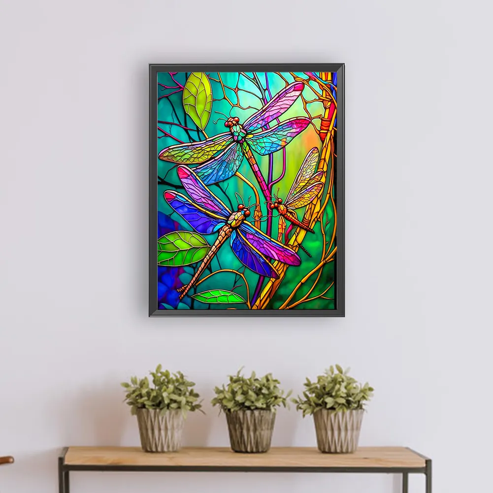 Diamond Painting - Full Round Drill - Stained Glass Dragonfly(30*40cm)