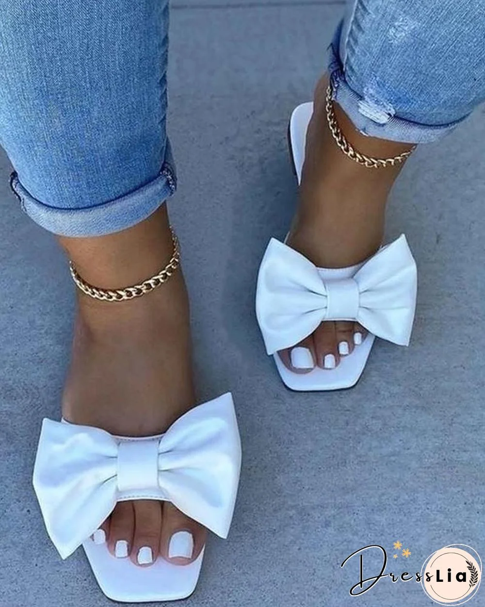 Bowknot Open Toe Flat Sandals