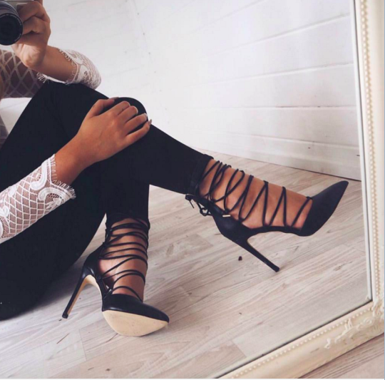 VCSHOES Pointed Toe Back Zipper Lace Up Stiletto High Heels Shoes
