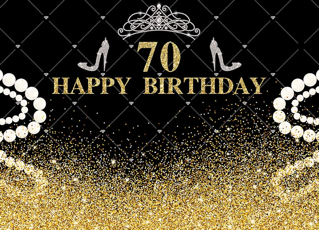 Sparkling Jewelry Gold 70th Happy Birthday Backdrop RedBirdParty