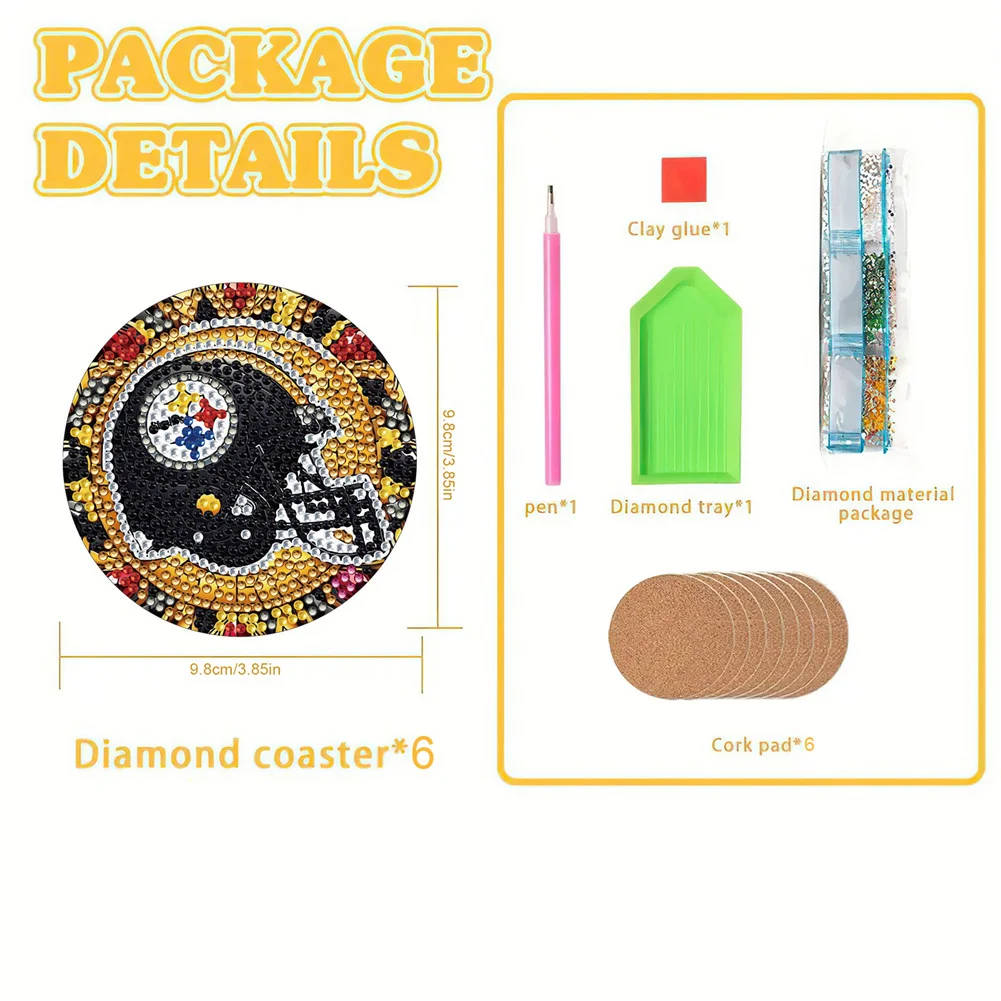 Pittsburgh Steelers 6pcs DIY Diamond Painting Acrylic Coasters Holder for Beginner Adult