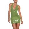 Plus Size Women Beach Party Vocation Halter Dress PVC Leather Deep V-neck Sleeveless Stretch Mini Dress Sexy Wrap Hips  Attire