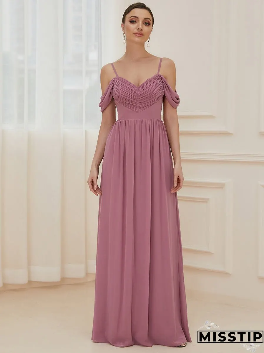 A Line Floor Length Deep V Neck Wholesale Bridesmaid Dresses