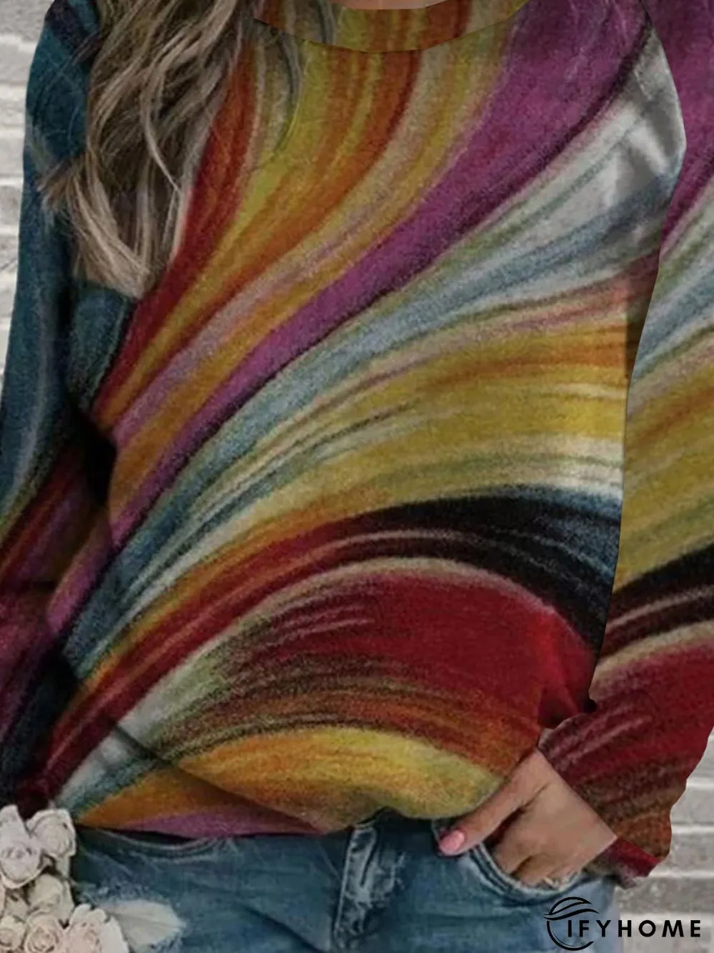 Multicolor  Long Sleeve Crew Neck Printed Sweatshirt | IFYHOME