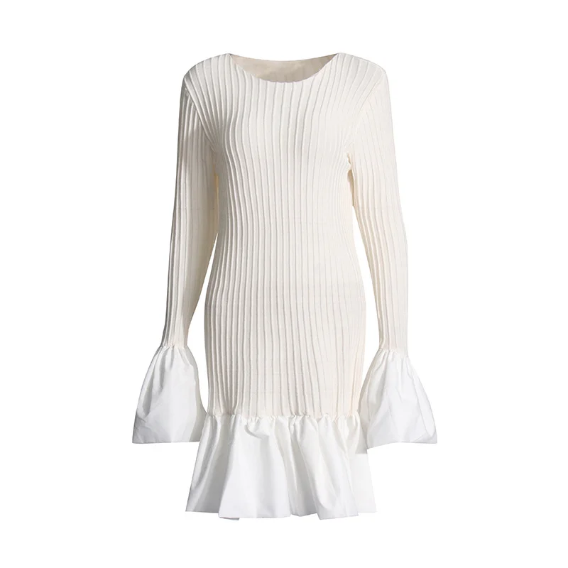 Zingj French Long-Sleeved Round-Neck Dress Women 2025 Summer New Famous Wind Lotle Side High-End Knitted Skirt