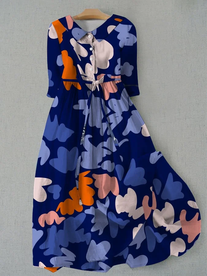 Women's Woven Abstract Floral Print Lace-Up Dress