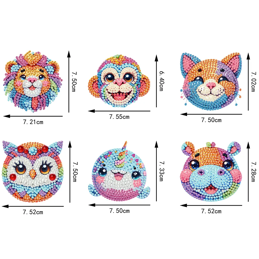 6Pcs Animal Head Acrylic Diamond Painting Art Fridge Magnet for Adults Beginners