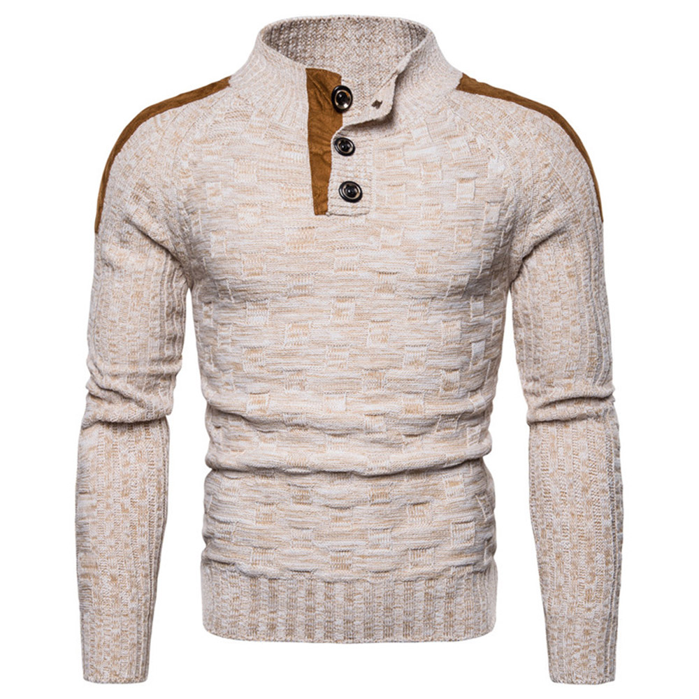 Stand-up Collar Button Color Block Casual Sweater  allen00（CN）👌🏻allen00（CN）allen00（CN）allen00（CN）22👌🏻