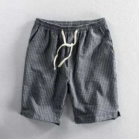Men's Vintage Stripes Cotton Linen Wide Leg Loose Short Pants