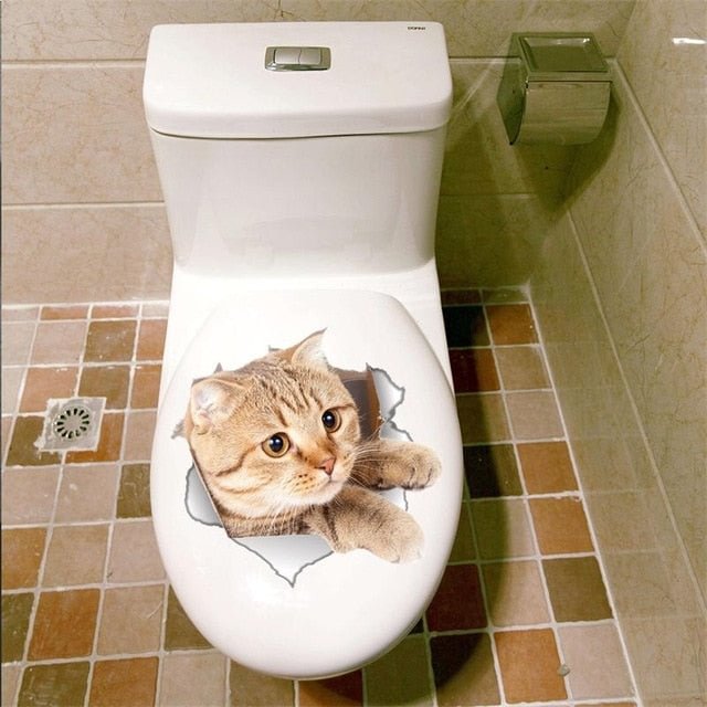 Cat Vivid 3D Smashed Switch Wall Sticker Bathroom Toilet Kicthen Decorative Decals Funny Animals Decor Poster PVC Mural Art