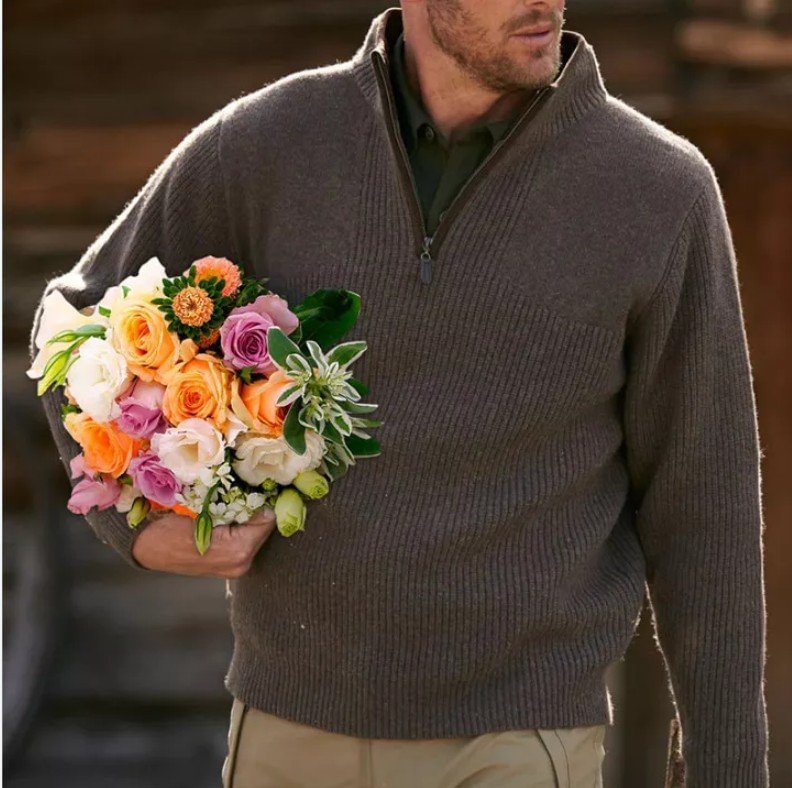 Men's Versatile Casual Solid Color Lapel Zip Sweater